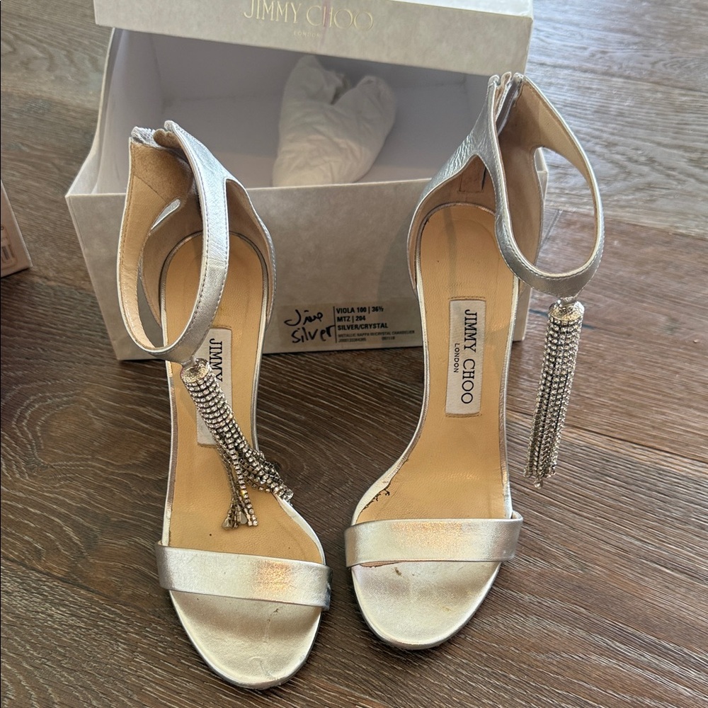 Jimmy Choo Metallic Silver Heels with Chain Detail
